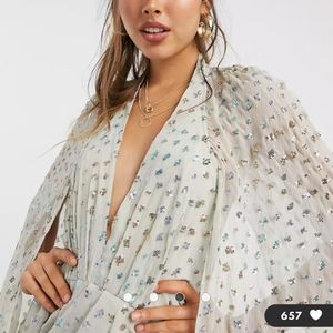 ASOS DESIGN sequin embellished cape sleeve mini dress with wrap skirt